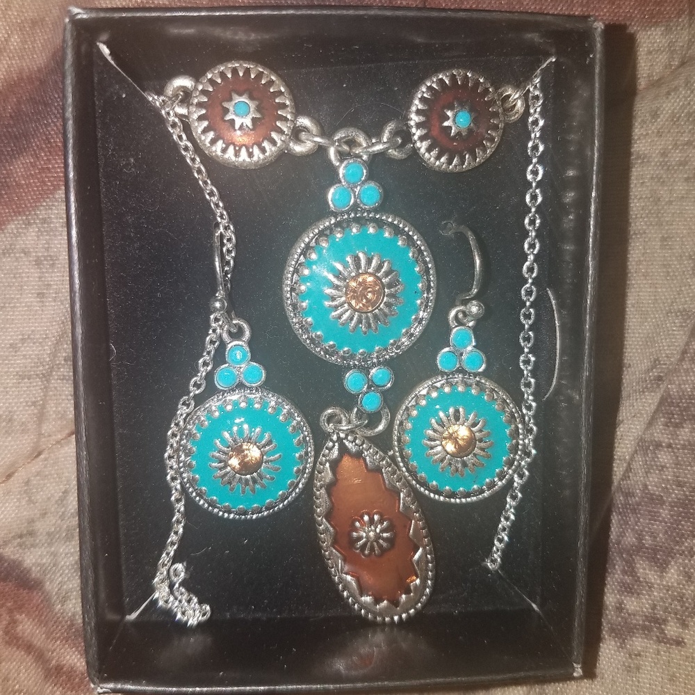 Blue brown earring necklace set